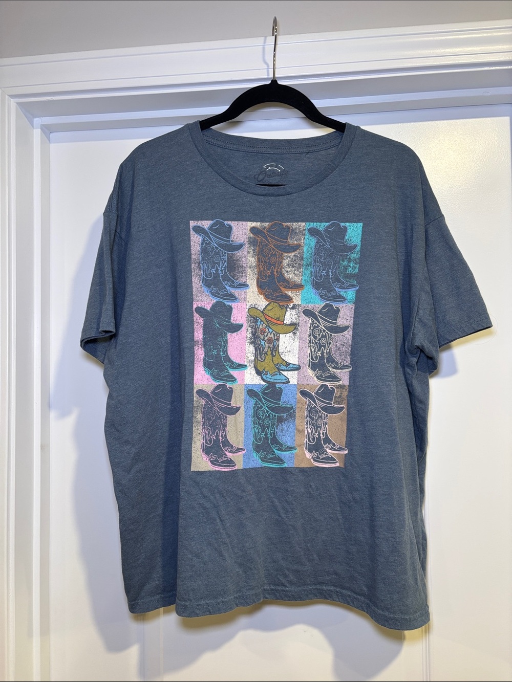 Oversized Graphic Cowboy Boot Tee in Slate Blue